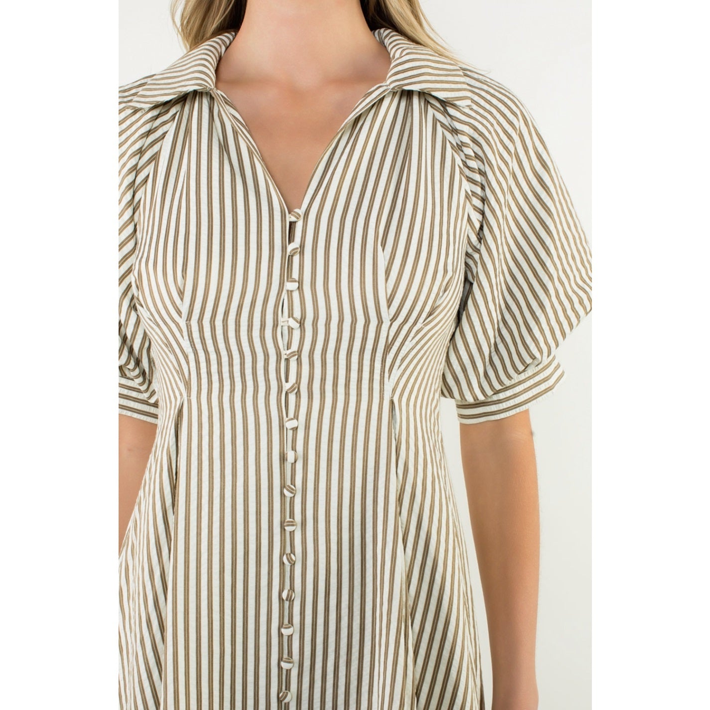 Puff Sleeve Striped Texture Maxi Dress