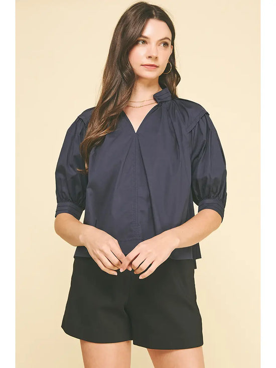 Balloon Sleeve V-Neck Blouse