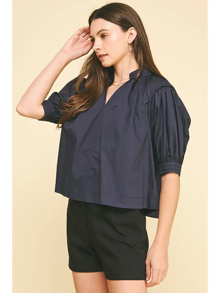 Balloon Sleeve V-Neck Blouse