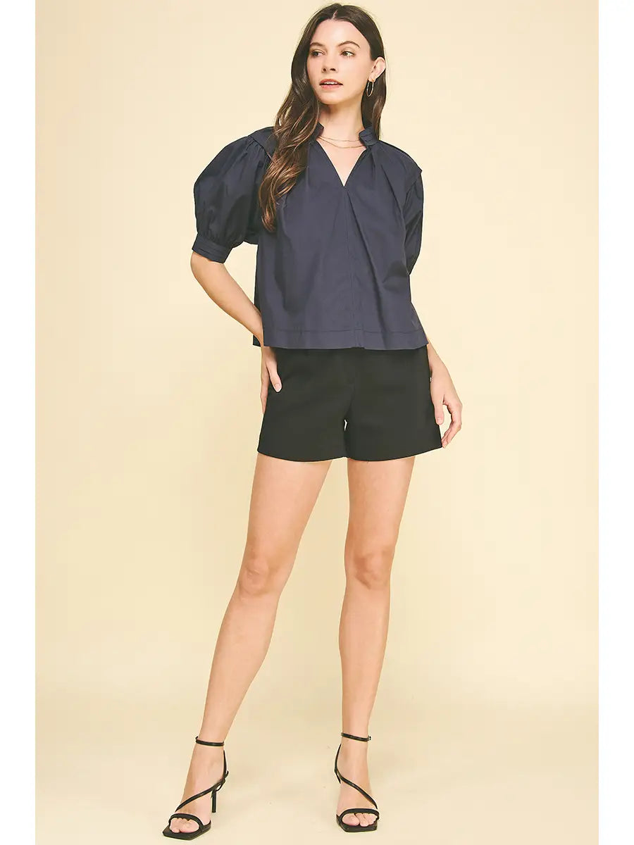 Balloon Sleeve V-Neck Blouse