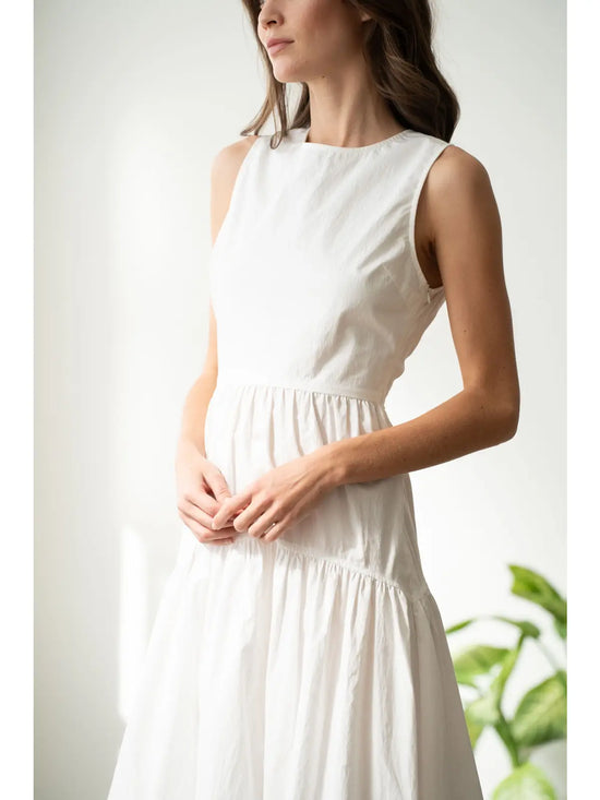 Sleeveless Tiered Dress with Back Ruched Detail