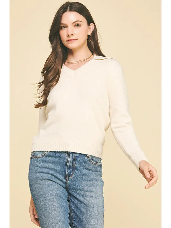 V-Neck Collared Sweater