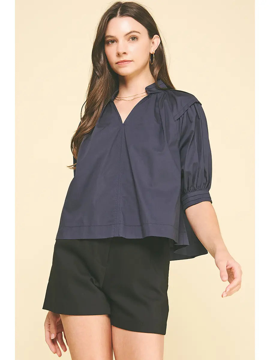 Balloon Sleeve V-Neck Blouse