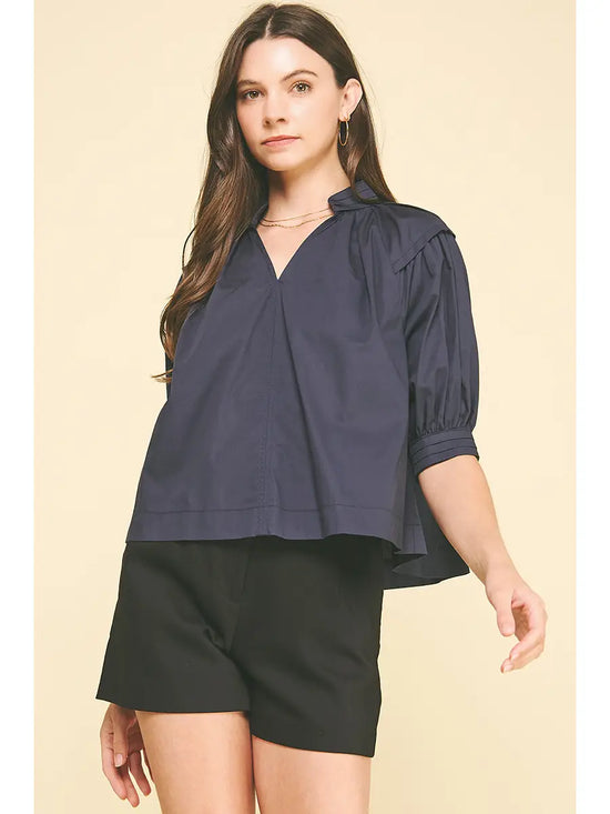 Balloon Sleeve V-Neck Blouse