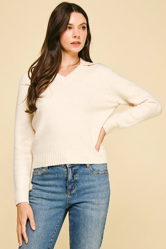 V-Neck Collared Sweater