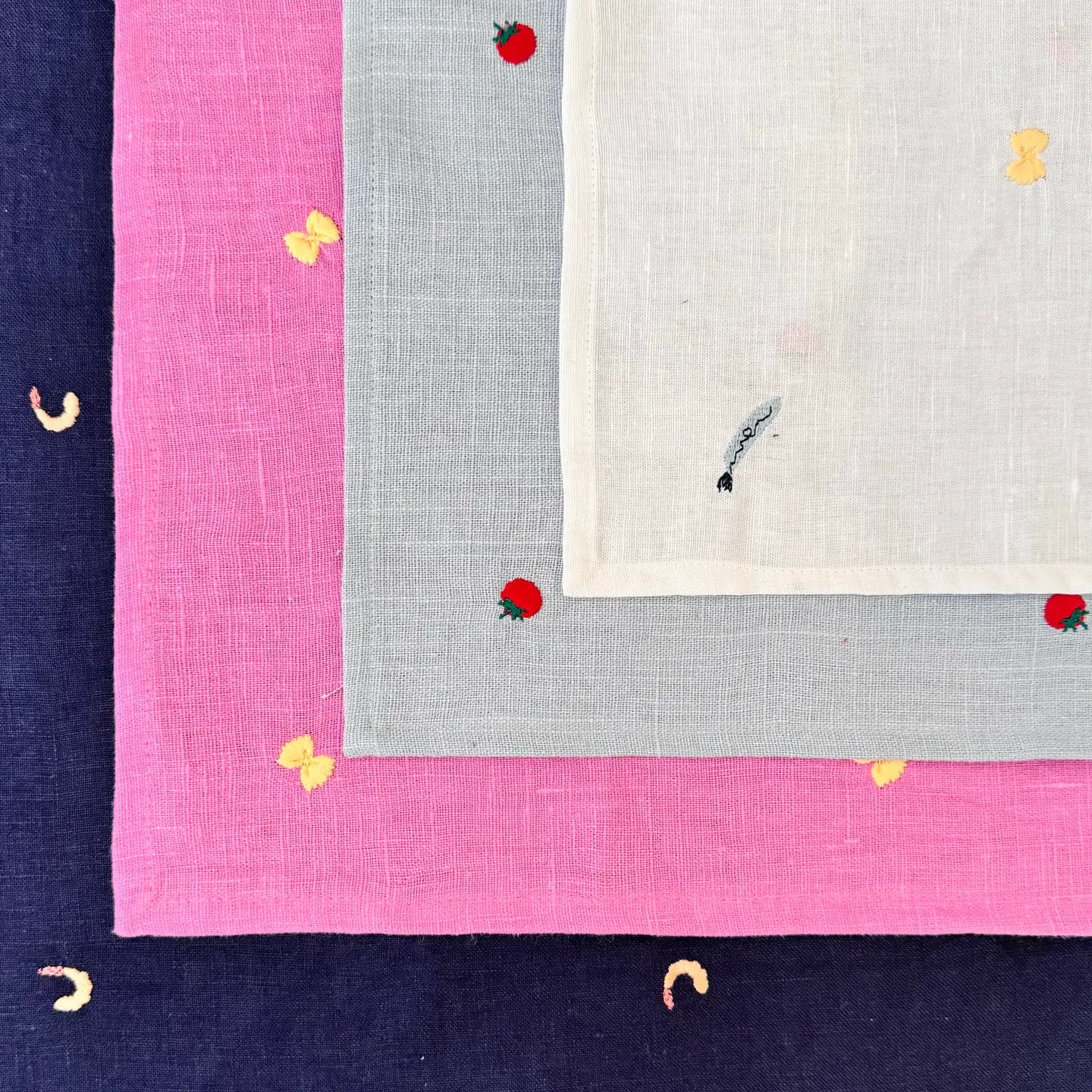 Farfalle Pasta Embroidered Washed Linen Napkins