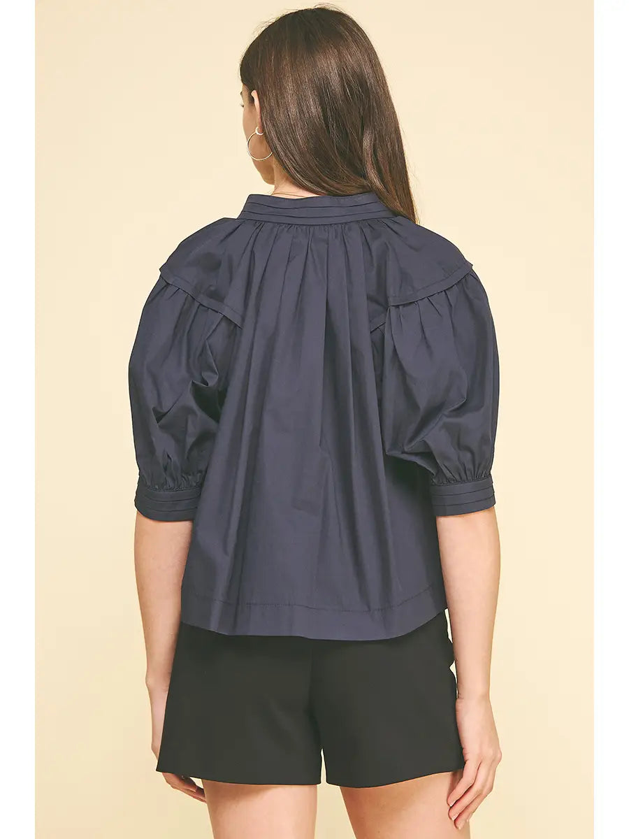 Balloon Sleeve V-Neck Blouse