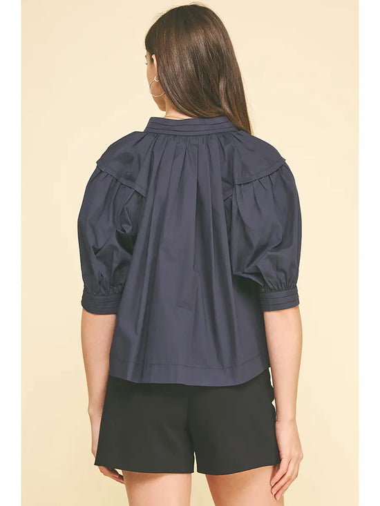 Balloon Sleeve V-Neck Blouse