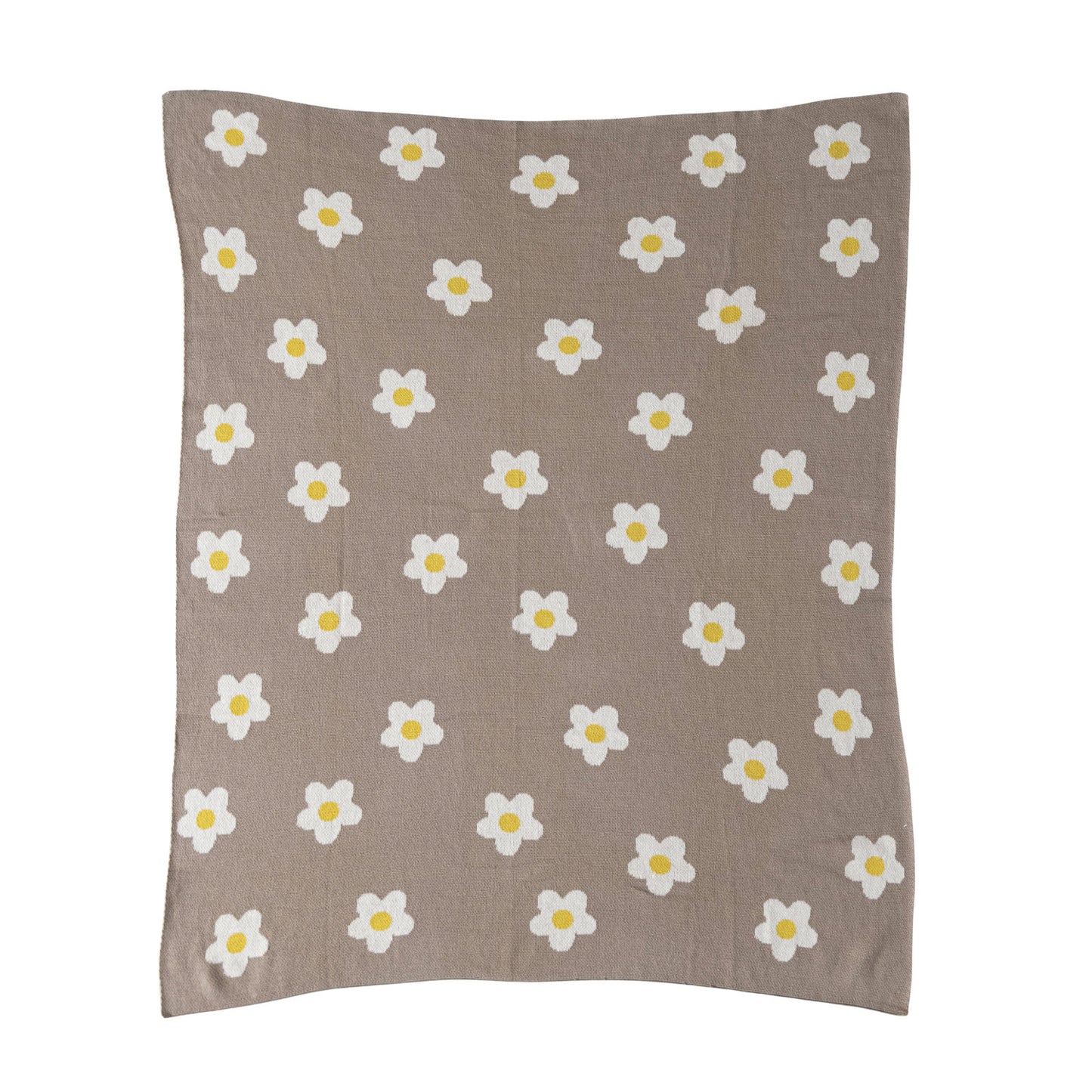 Cotton Knit Baby Blanket w/ Flowers