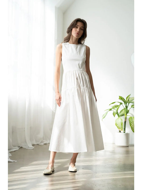 Sleeveless Tiered Dress with Back Ruched Detail
