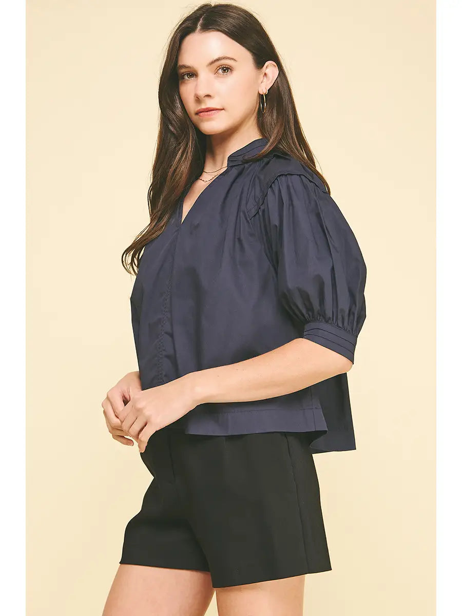 Balloon Sleeve V-Neck Blouse